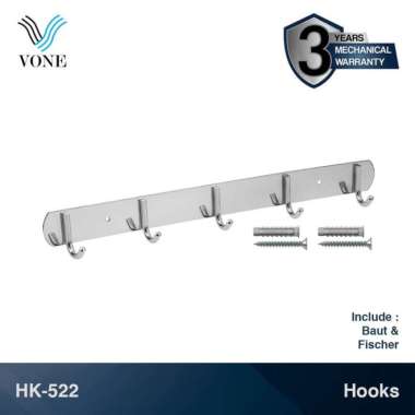 VONE Gantungan Baju Handuk Cantolan Kamar Mandi Hook 5 Kait Stainless HK-522 Stainless