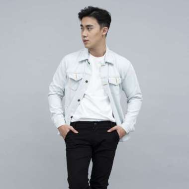 Jaket Jeans Pria Polos Tebal Dilan Jaket Biru Terang L