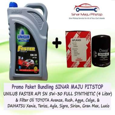 Paket Bundling Oli UNILUB FASTER 5W-30 API SN Original 4 Liter & Filter Oli TOYOTA AVANZA & TOYOTA V
