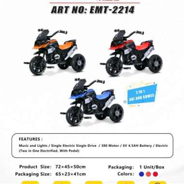 Mainan Anak Motor Aki Multi Fungsi Exotic EMT-2214 Bisa Manual Di Gowes 2 in 1 EMT2214 EMT 2214