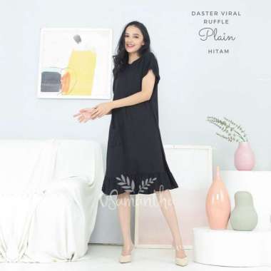 Daster Viral Ruffle Series ( Rayon Premium ) Polos HITAM