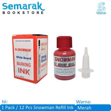 Snowman Refill Ink Isi Tinta Spidol Whiteboard Dapat Dihapus 20 ml - [1 Pack / 12 Pcs] Merah