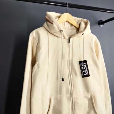 JAKET ZIPPER RESLETING HOODIE POLOS CREAM PREMIUM FLEECE TEBAL M-XXXL Cream zipper XL