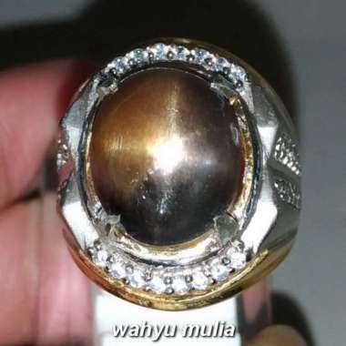 Cincin Batu Akik Sunstone biduri surya Pasir Emas Star 4 Tapak Jalak asli (Kode 1673) Coklat