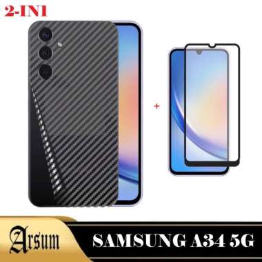 Promo Paket 2in1 Garskin Skin Carbon Samsung A34 5G 2023 Free Tempered Glass Layar 2in1 SamA345G
