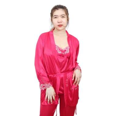 Wimiu Kimono Baju Tidur Jubah Tidur Set 3 Pcs Sleepwear Set 999103 pink