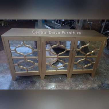 Bufet Meja TV Minimalis Kayu Jati Cat Duco Lemari Konsul Mebel Jepara Coklat