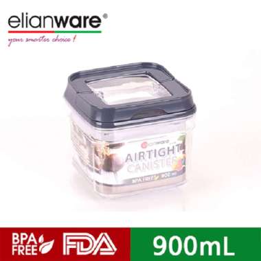 Elianware Toples Makanan Airtight Canister Kotak 900ml Black