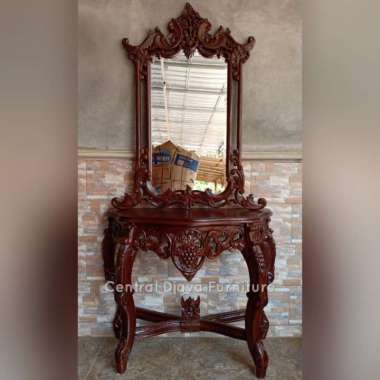 Meja Rias Konsul Ukir Kayu Jati Pigura Cermin Kaca Hias Ukiran Jepara