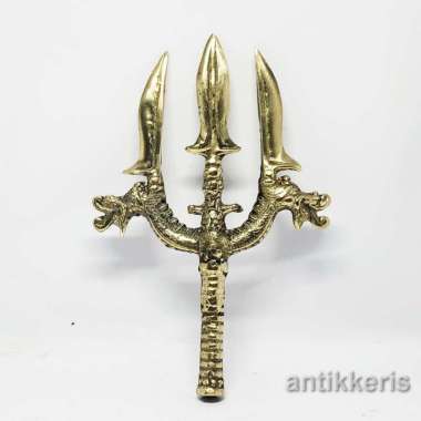 Tombak Pusaka Pataka Trisula Naga Kembar Bahan Full Kuningan Antik