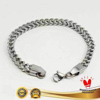 VeE Gelang Titanium Rantai Kotak Pria Wanita Silver