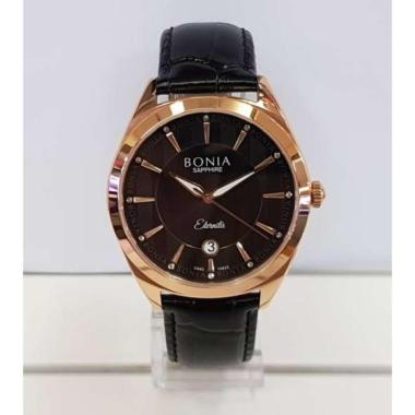 Bonia B10622-1 Sapphire Jam Tangan Pria Leather Strap Black Rosegold