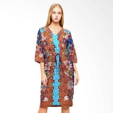 Anakara Cordy Cloudy Garden Kaftan Mini Dress - Blue
