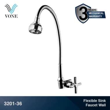 VONE Kran Cuci Piring Fleksibel Angsa Keran Sink Dapur Tanam Tembok Chrome Tanam 3501-44B