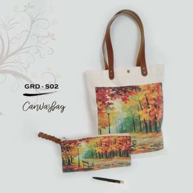 Dewani Tote Bag Set Canvas & Pouch GRD02 Seri Garden Tas Kanvas Wanita