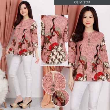 Evercloth - Atasan Batik Wanita / Batik Lengan Panjang / Batik Modern / Batik Couple / Oliv Top PINK
