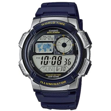 Casio Tali Ressin Jam Tangan Digital - Biru Silver AE 1000W 2AVD