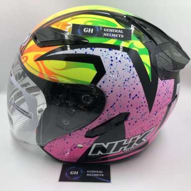 HELM NHK R1 SE KAREL WINTER BLACK PINK DOUBLE VISOR HALF FACE M