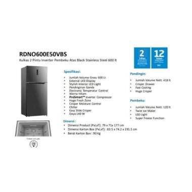 Kulkas Beko RDNO600E50VBS Inverter 2 Pintu - 600 Liter