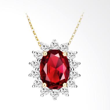 Tiaria 18K Radiant Shine Red Garnet Yellow Gold Perhiasan Kalung Emas