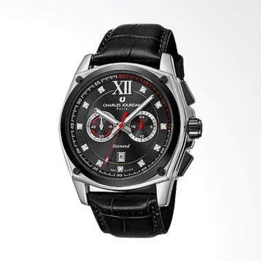 Charles Jourdan Diamond Jam Tangan Pria - Silver Black CJ1010-1333C Black