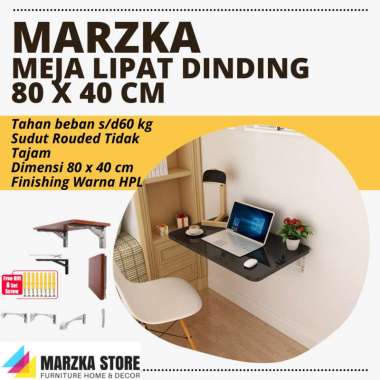 Marzka Meja Lipat Dinding Meja Komputer Uk Panjang 80 cm x Lebar Kedalaman 40 cm HPL hitam glossy
