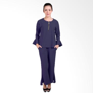 Jfashion Blouse Tangan Terumpet Dan Celana Kulot Setelan Wanita - Priyanka Navy Jfashion Blouse Tangan Terumpet Dan Celana Kulot Setelan Wanita - Priyanka Navy