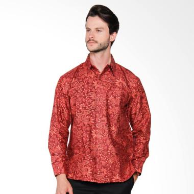 AWANA Modern Slim Fit Awana Parang Samudra Kemeja Batik Pria - Merah
