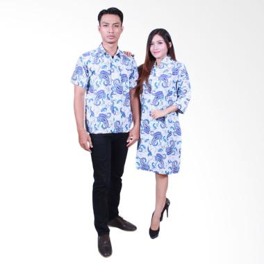 Batik Putri Ayu Solo SRD 501 Dress Katun Batik Couple - Biru