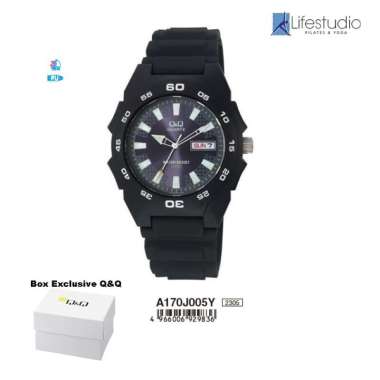 Jam Tangan Pria Casual Sporty Rubber Analog Original Q&Q QNQ QQ A170J005Y Black