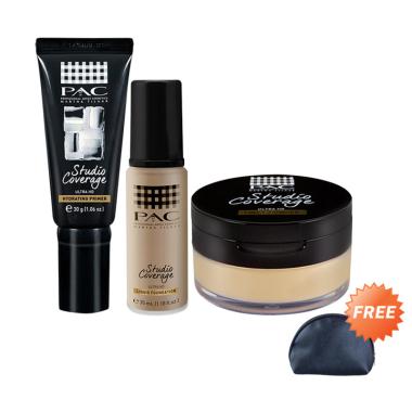 PAC Studio Coverage Complete Set Make Up - Light Yellow + Free Pouch