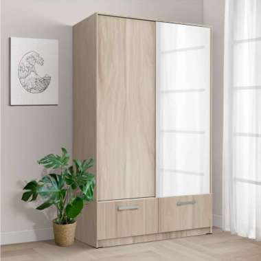 Kirana Lemari Pakaian Lemari Sliding 2 Pintu Cermin Omaha - Snow Walnut