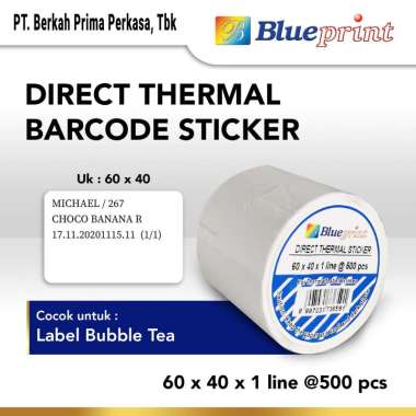 BLUEPRINT Direct Thermal Sticker 60 x 40 , Kertas Label Stiker 60x40 mm Line Isi 500 Putih