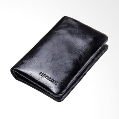 Contacts Vintage Bifold Pendek Kulit Asli Dompet Pria - Black [M1001]
