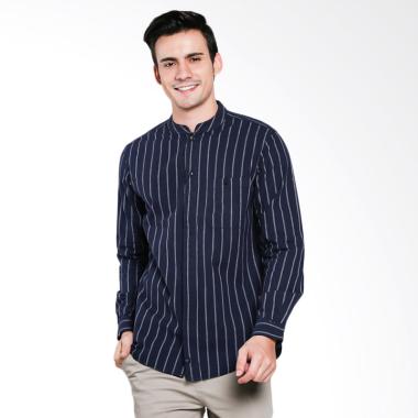 Triple Jeans Slim Fit Kemeja Pria - Navy  [LS 306 NVY]