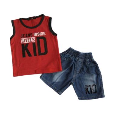 WISE-D SJ139 Setelan Kaos Jeans Bayi Laki-laki - Merah [0-