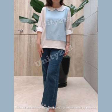 Baju atasan wanita terbaru / Blouse wanita / Atasan wanita M Ice Blue and White