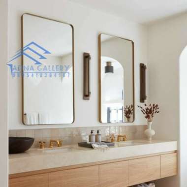 Cermin kamar mandi cermin hias minimalis cermin wastafel moderen gold