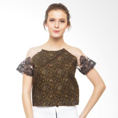 STEPH Batik with Hand Embroidery Blouse Wanita - Brown Black