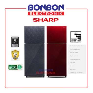 Sharp Kulkas 2 Pintu SJ-326XG-MR/MS / SJ 326 XGMR XGMS / SJ326XG - Matrix Red