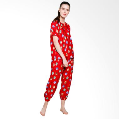 Jo & Nic Macaroon Pajama Setelan Piyama Wanita - Red