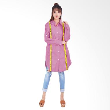 Jfashion Spectra Variasi Pita Tunik Kemeja Wanita - Pink M-L Pink