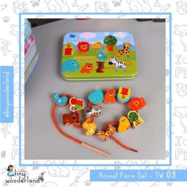 Animal fam set + mainan kayu + mainan anak + mainan hewan kayu