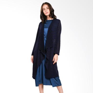 Nikicio Arus Deras Cardigan Wanita - Blue & Black Stripes