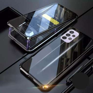 Samsung Galaxy A32 5G Double Side Glass Magnetic Case Metal Cover Casing Depan Belakang Biru
