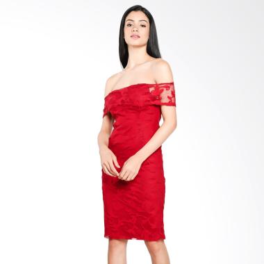 Yoorafashion DS941 Virgin Lace Gaun Formal Midi Dress - Maroon