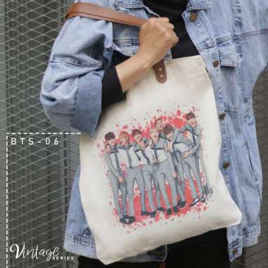 Dewani Totebag Canvas BTS-06 Tas Kanvas Vintage Cream Seri K-POP BTS
