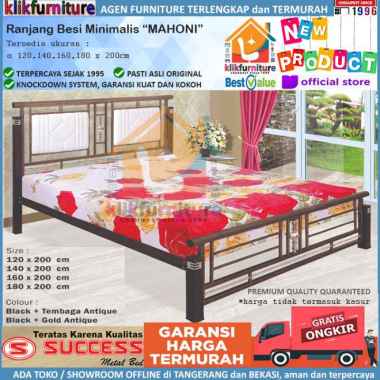 Ranjang Besi Tempat Tidur Besi Minimalis 160x200 cm Success New Mahoni