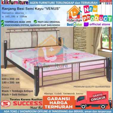 Ranjang Besi Tempat Tidur Besi Semi Kayu 160x200 cm VENUS Success