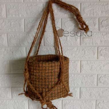 Pot gantung bulat strimin besar ram besi sabut kelapa/pot anggrek gantung